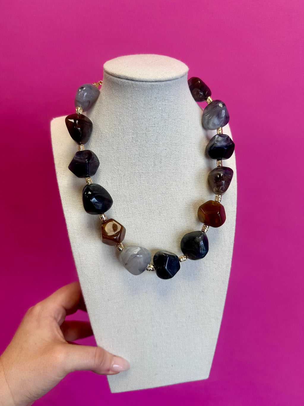 Chunky Beaded Necklace - Brown