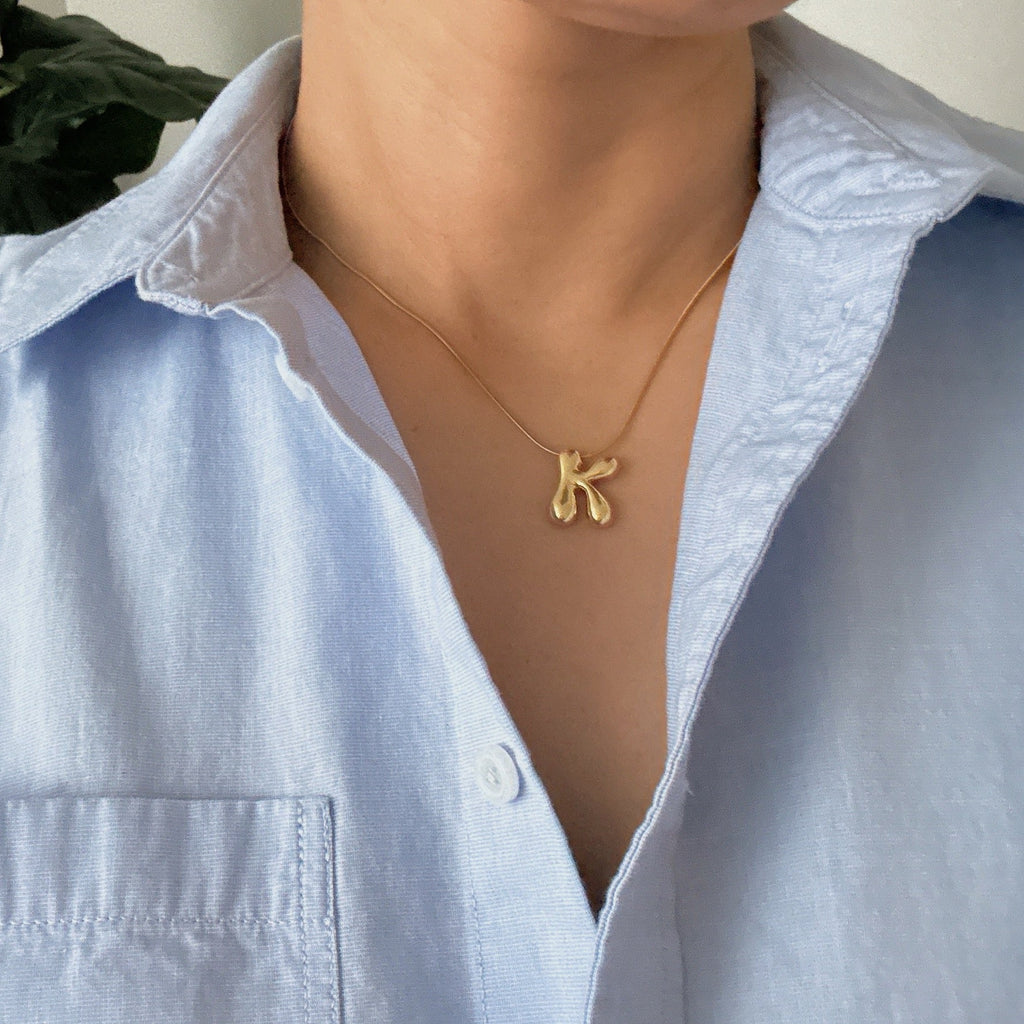 Balloon Letter Initial Pendant Necklace in Gold