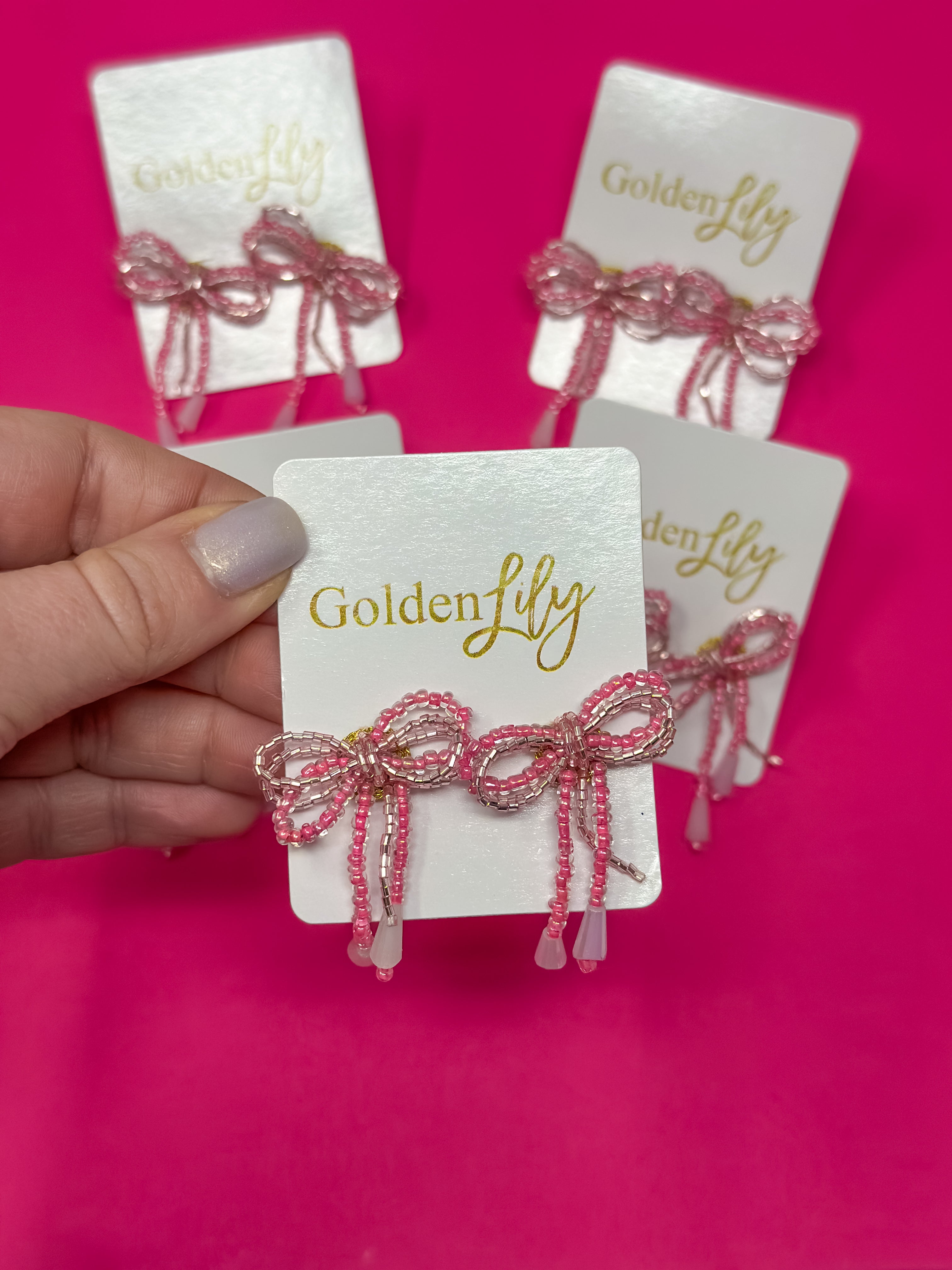 Mini Bow Earrings - Pink