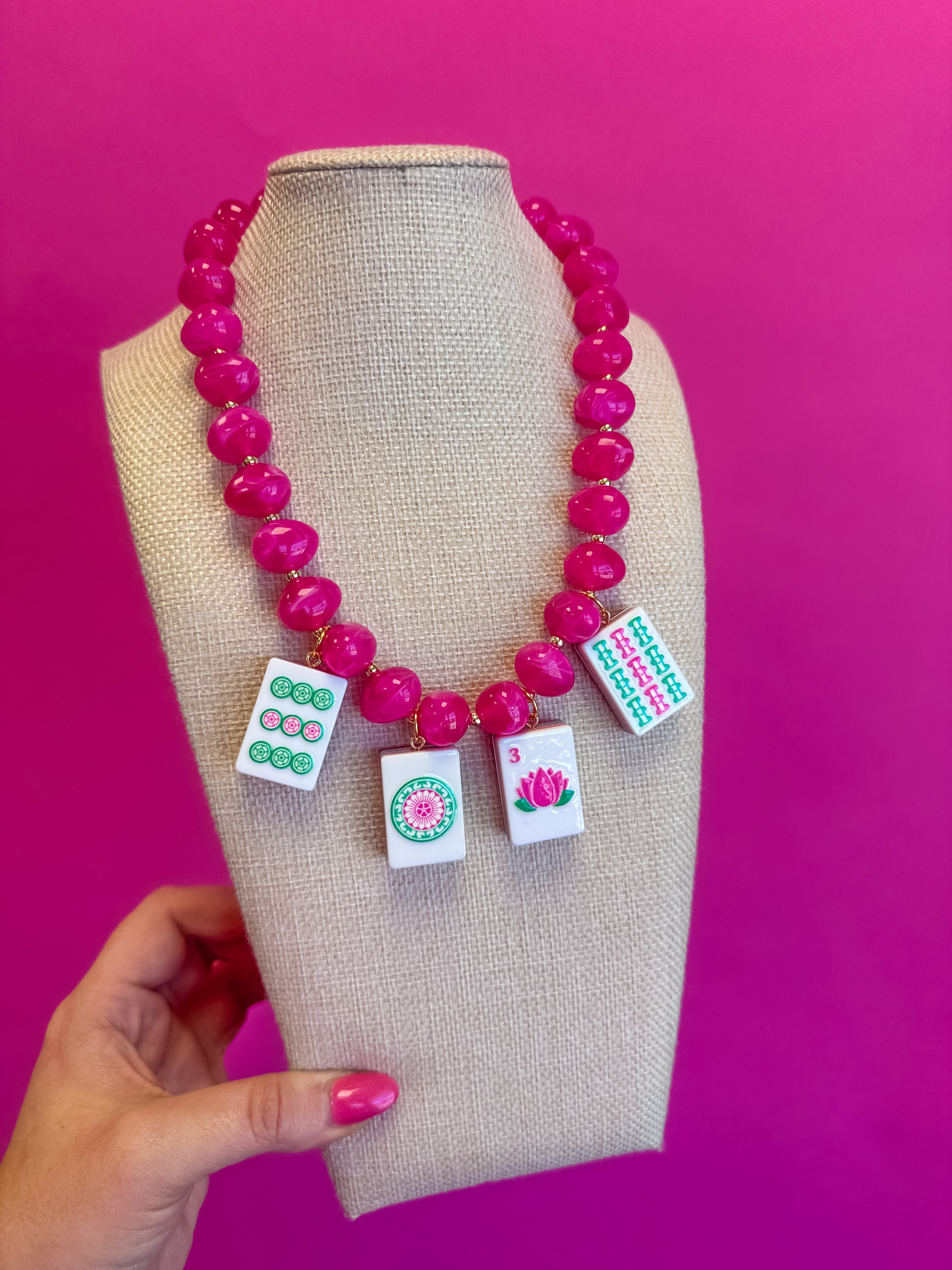 Mahjong Charm Necklace - Pink