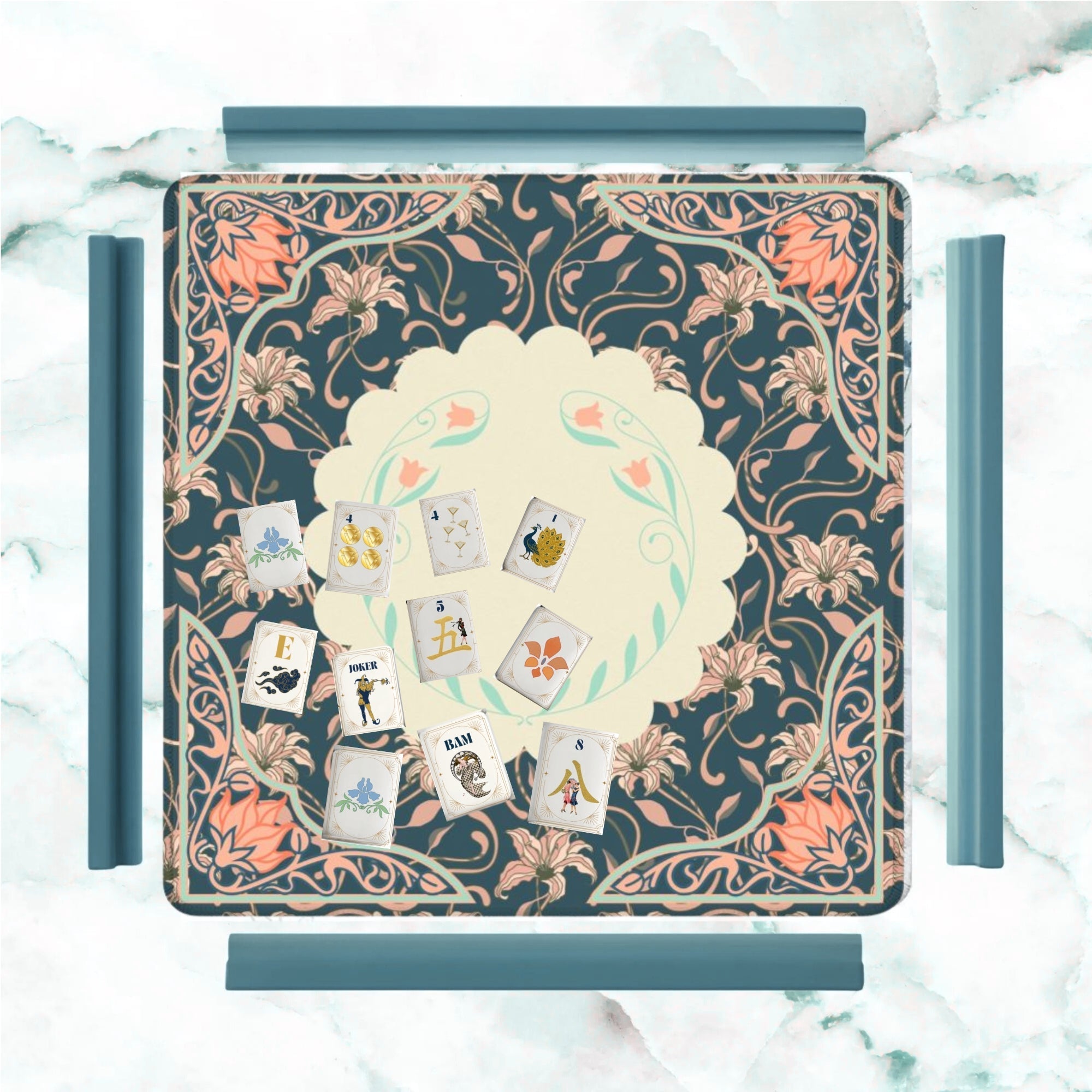 Art Deco Floral Nouveau Design Mahjong Mat