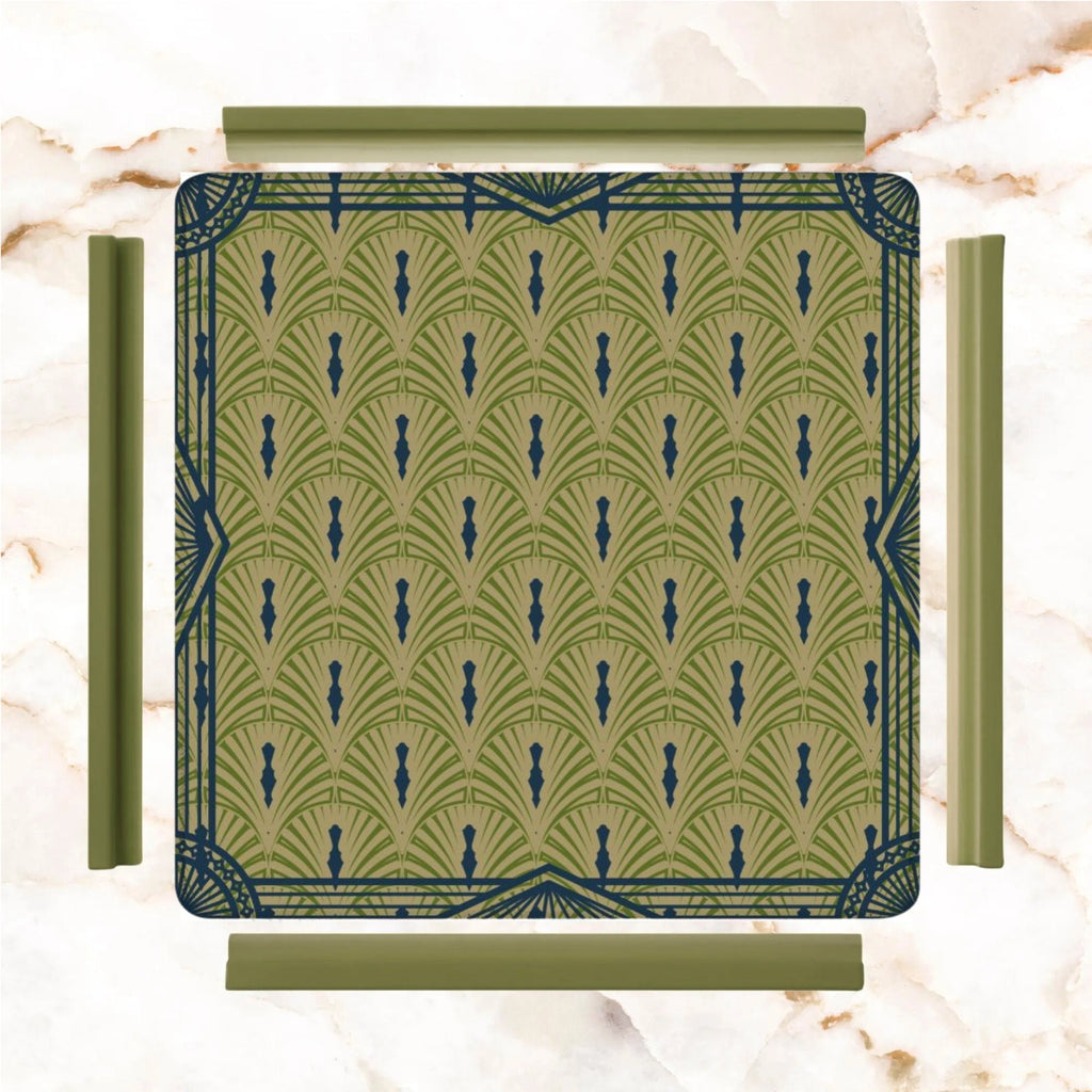 Art Deco Designed Mahjong Mat, Green Blue Speakeasy Collection