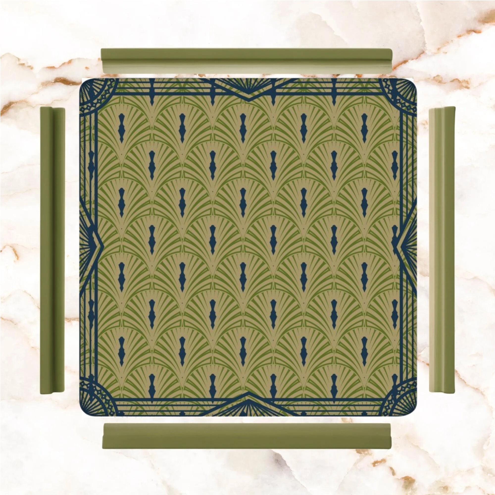 Art Deco Designed Mahjong Mat, Green Blue Speakeasy Collection
