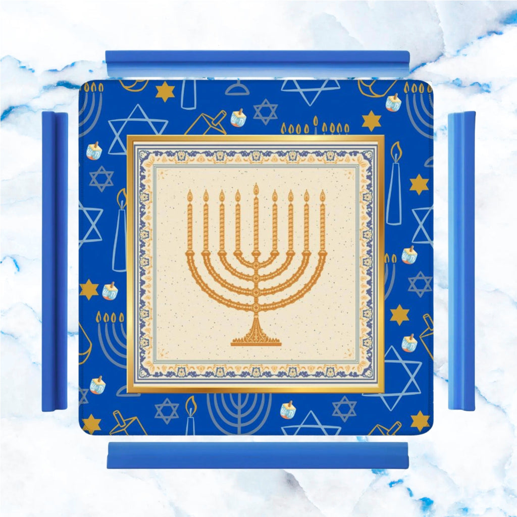 Hanukkah Mahjong Mat With Menorah And Dreidels