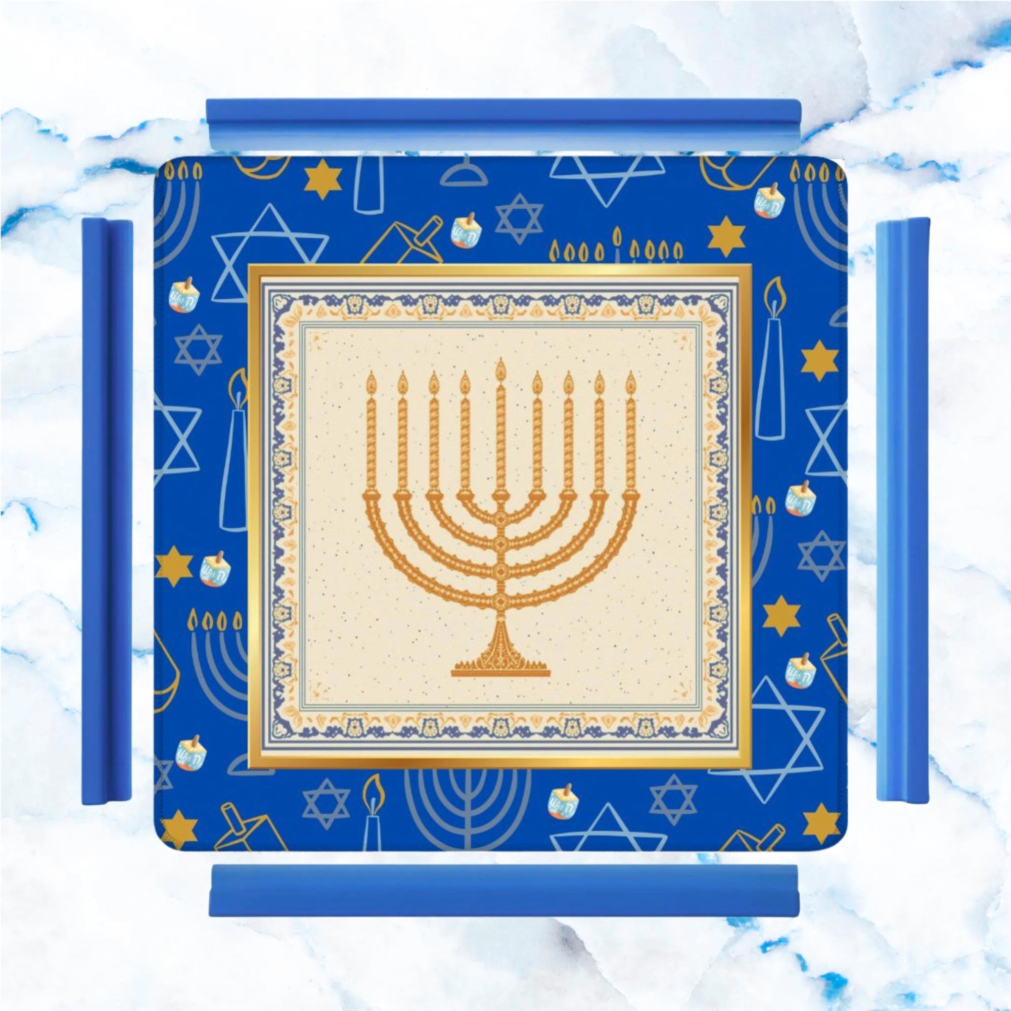 Hanukkah Mahjong Mat With Menorah And Dreidels