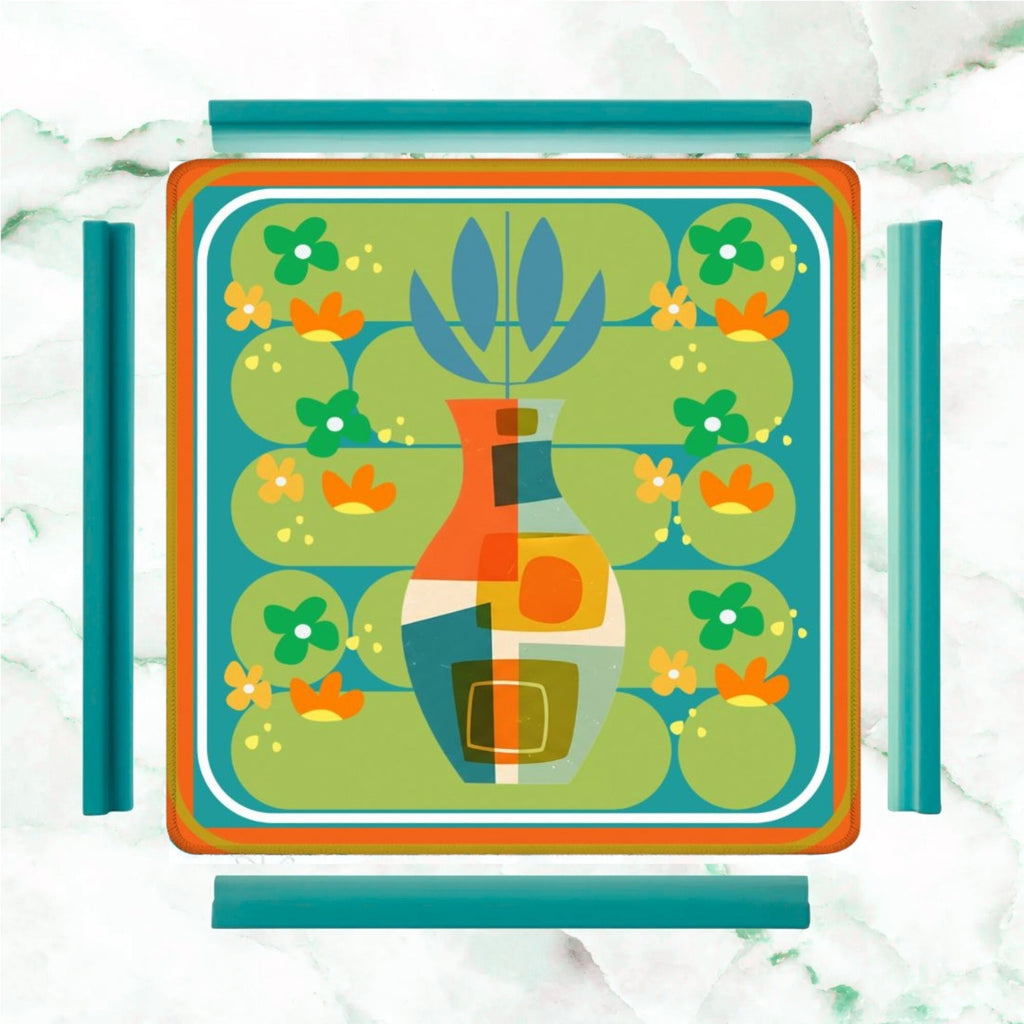 The Modern Four Seasons Mahjong Mat, Orange Teal Green Mahj Mat