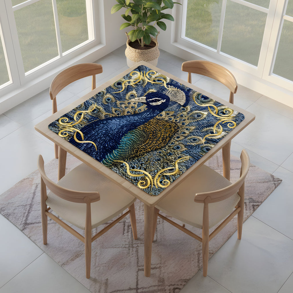 Floral Elegant Peacock Faux Needlepoint Mahjong Mat