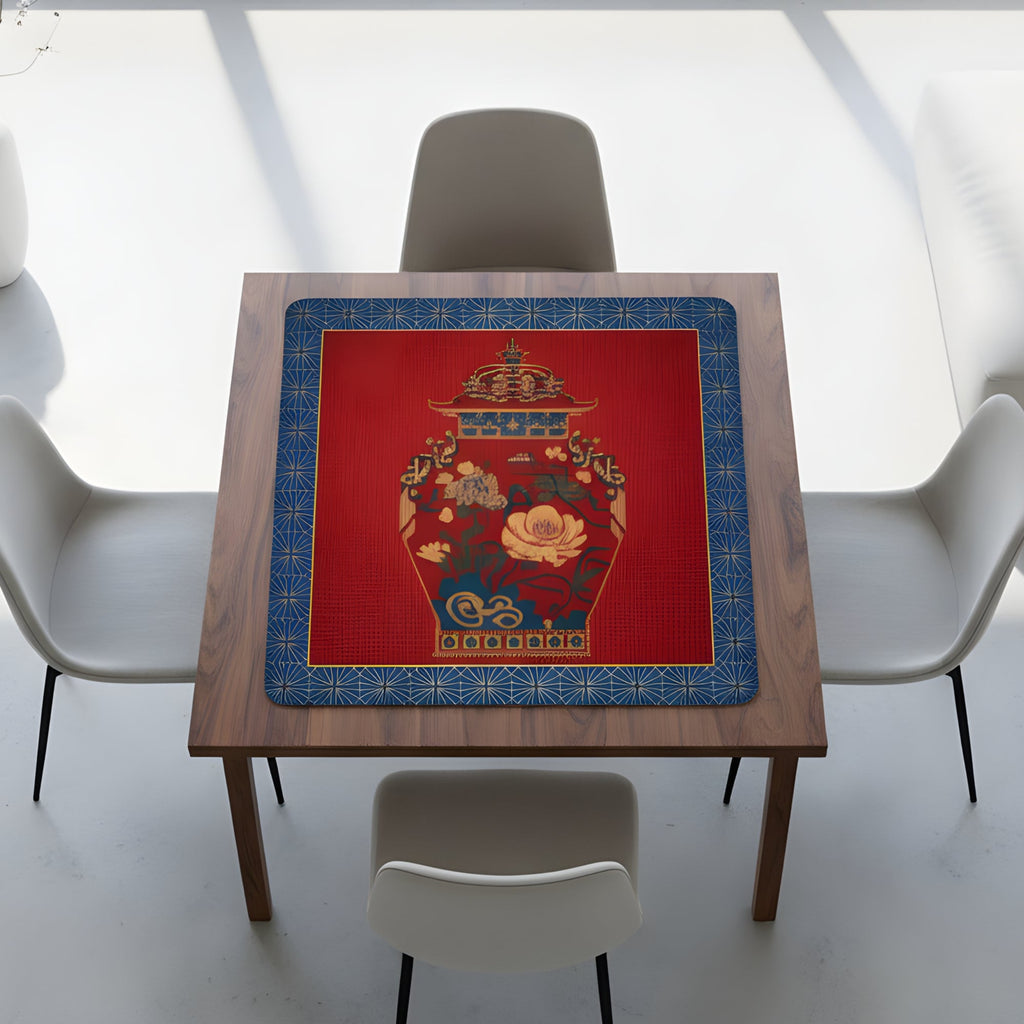 Chinoiserie Ginger Jar Faux Needlepoint Mahjong Mat