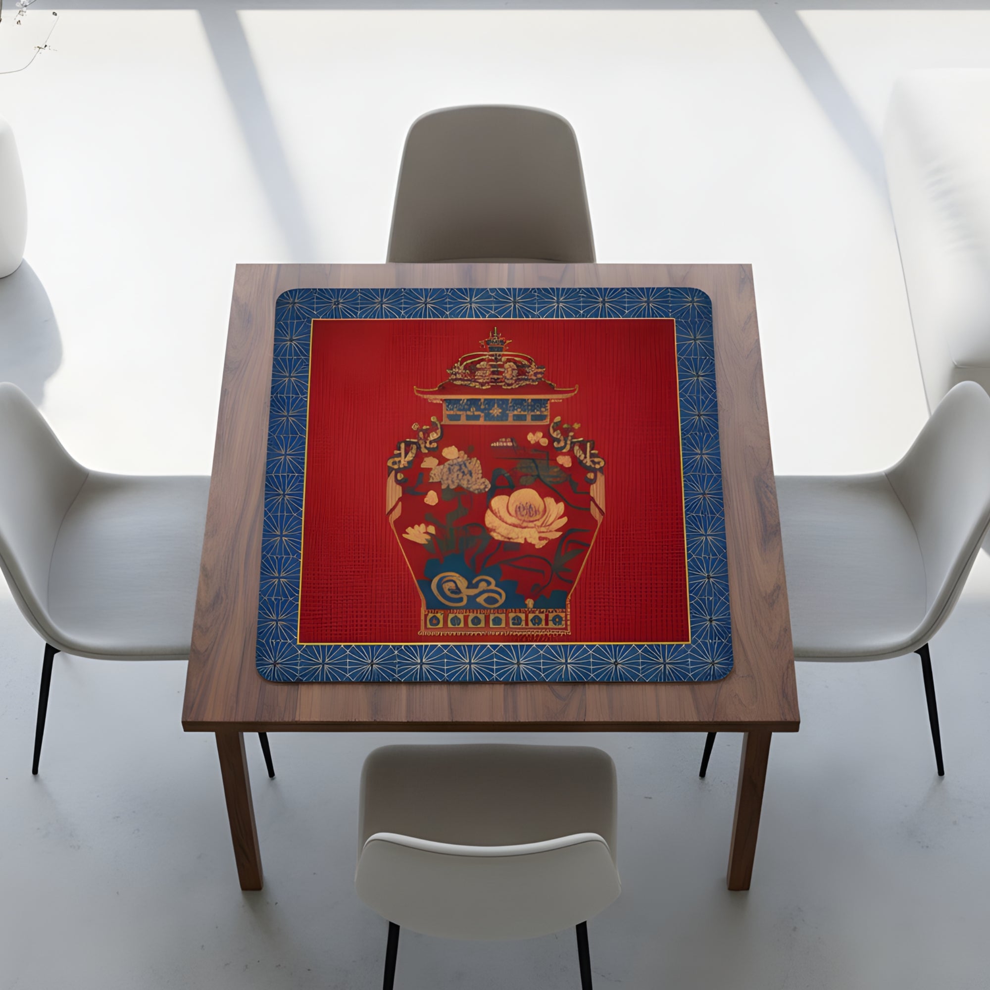 Chinoiserie Ginger Jar Faux Needlepoint Mahjong Mat