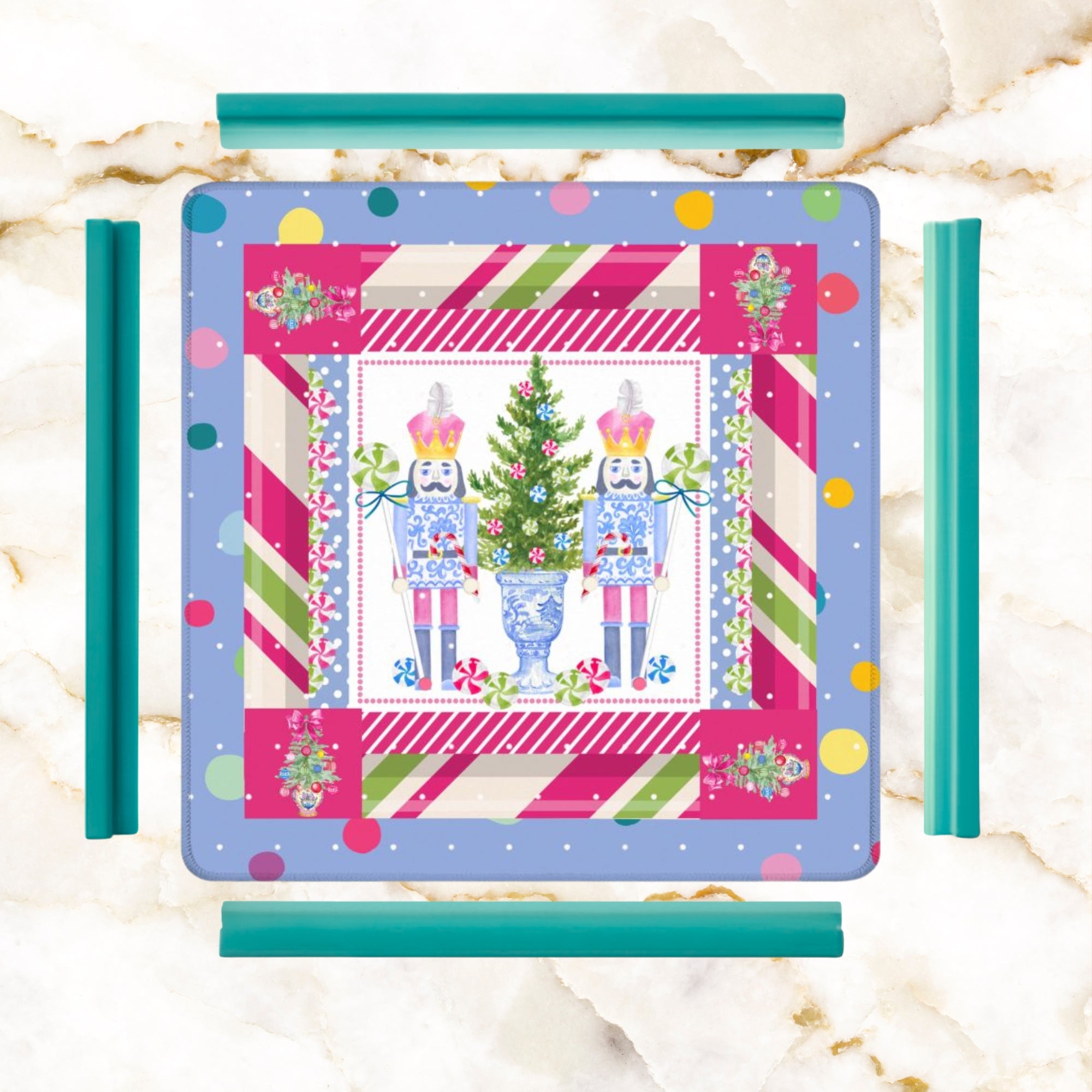 Chinoiserie Christmas Mahjong Mat Candy Man Nutcrackers