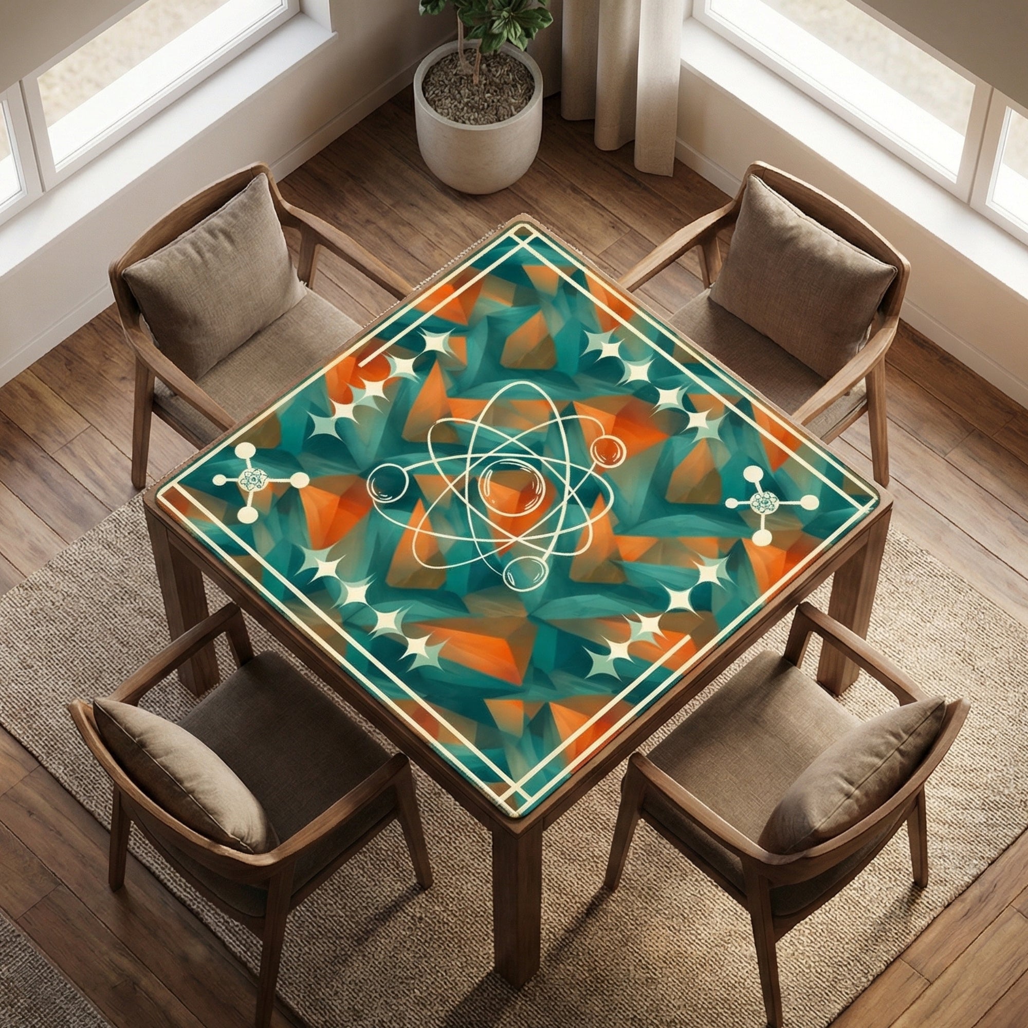 Super Sonic Atom Modern Orange Teal Mahjong Mat