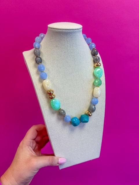 Multi Bead Bauble Necklace - Blue