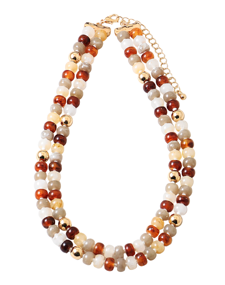 Multi Beaded Necklace - Brown