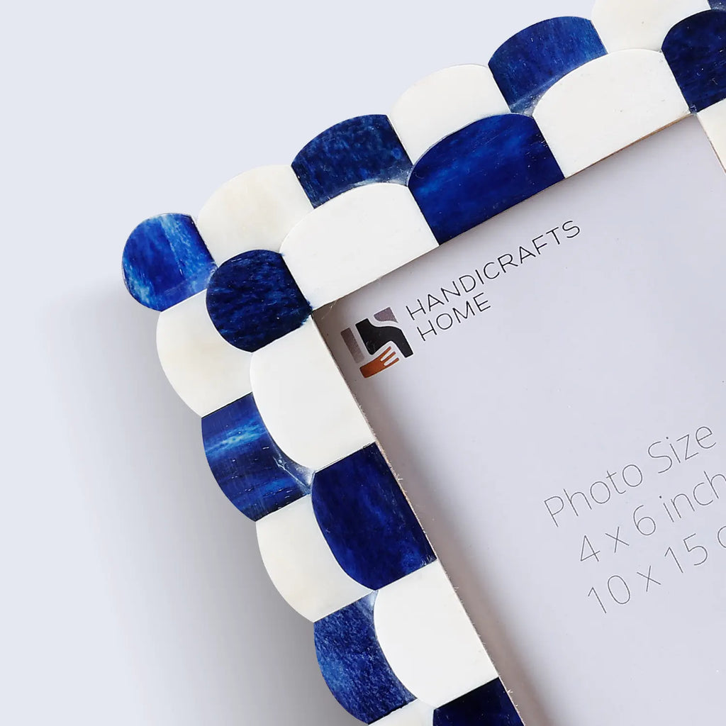 Picture Frames Scalloped Pattern Bone Inlay Collection in 3 sizes, Blue