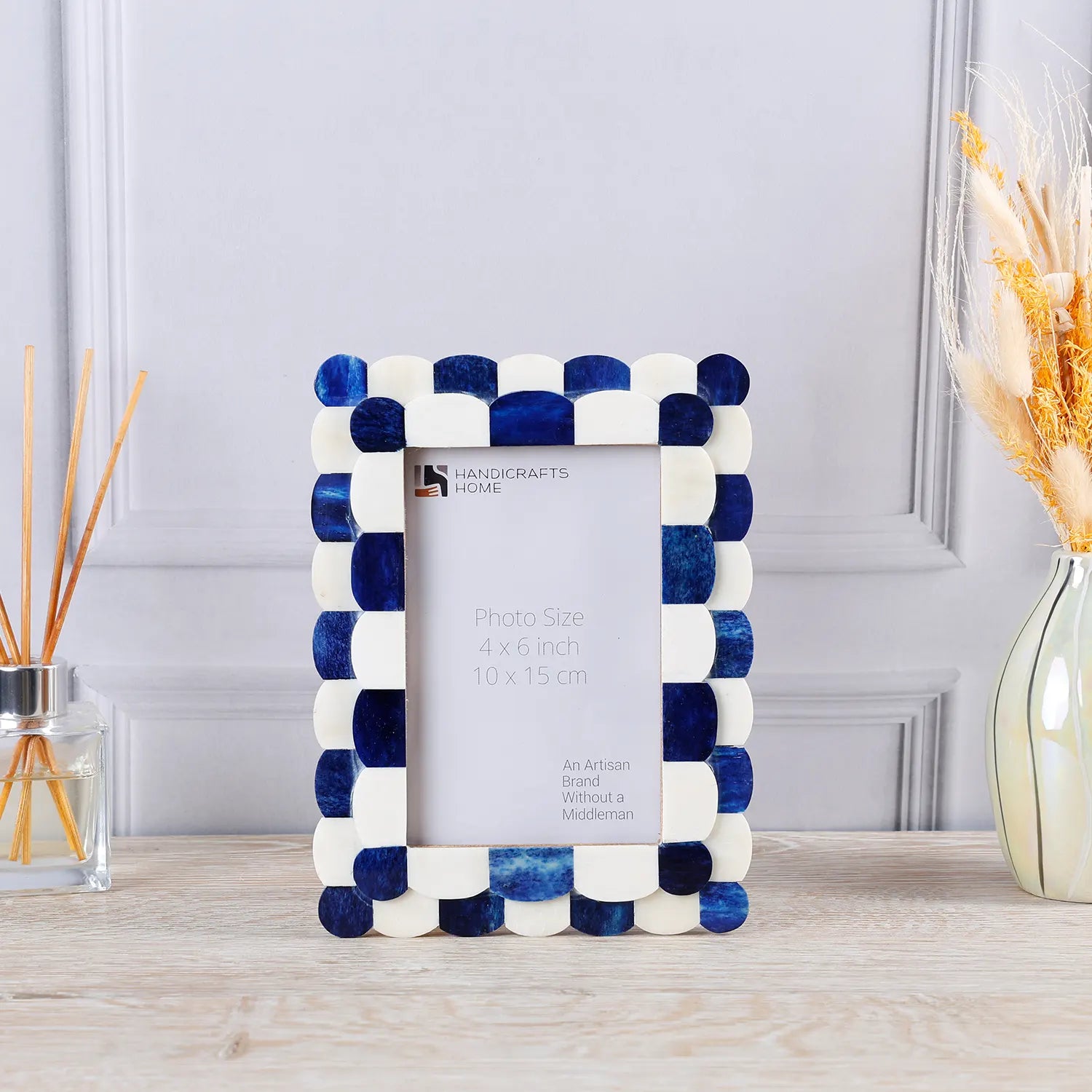 Picture Frames Scalloped Pattern Bone Inlay Collection in 3 sizes, Blue
