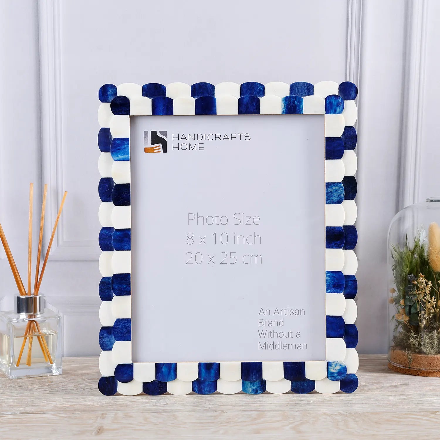 Picture Frames Scalloped Pattern Bone Inlay Collection in 3 sizes, Blue