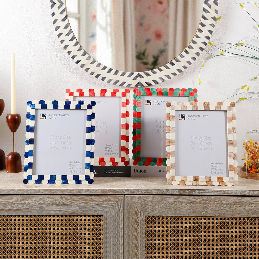 Picture Frames Scalloped Pattern Bone Inlay Collection in 3 sizes, Blue