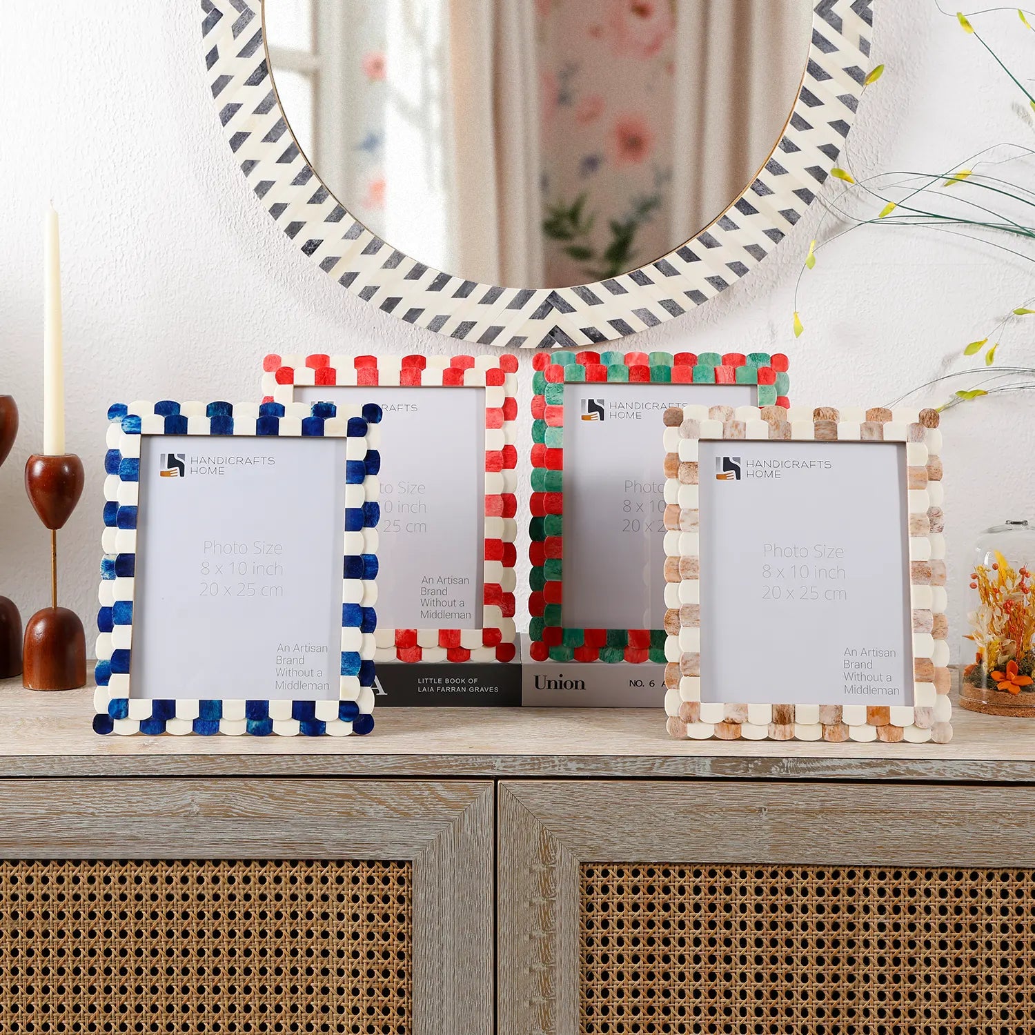 Picture Frames Scalloped Pattern Bone Inlay Collection in 3 sizes, Blue