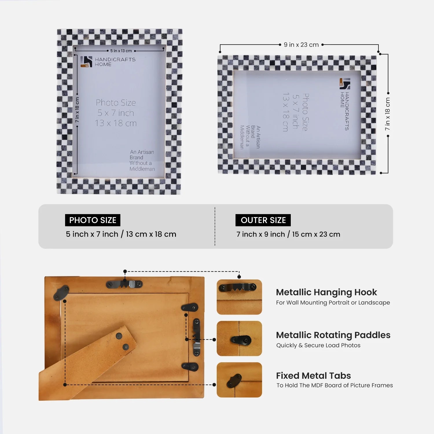 Picture Frame Checkered Pattern Bone Inlay Collection – 3 Sizes