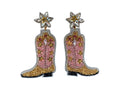 Cowgirl Boot Earrings - Gold and Pink