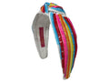 Headband Knot - Rainbow Striped Sequin - White