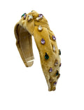Mardi Gras Velvet Rhinestone Headband - Tan