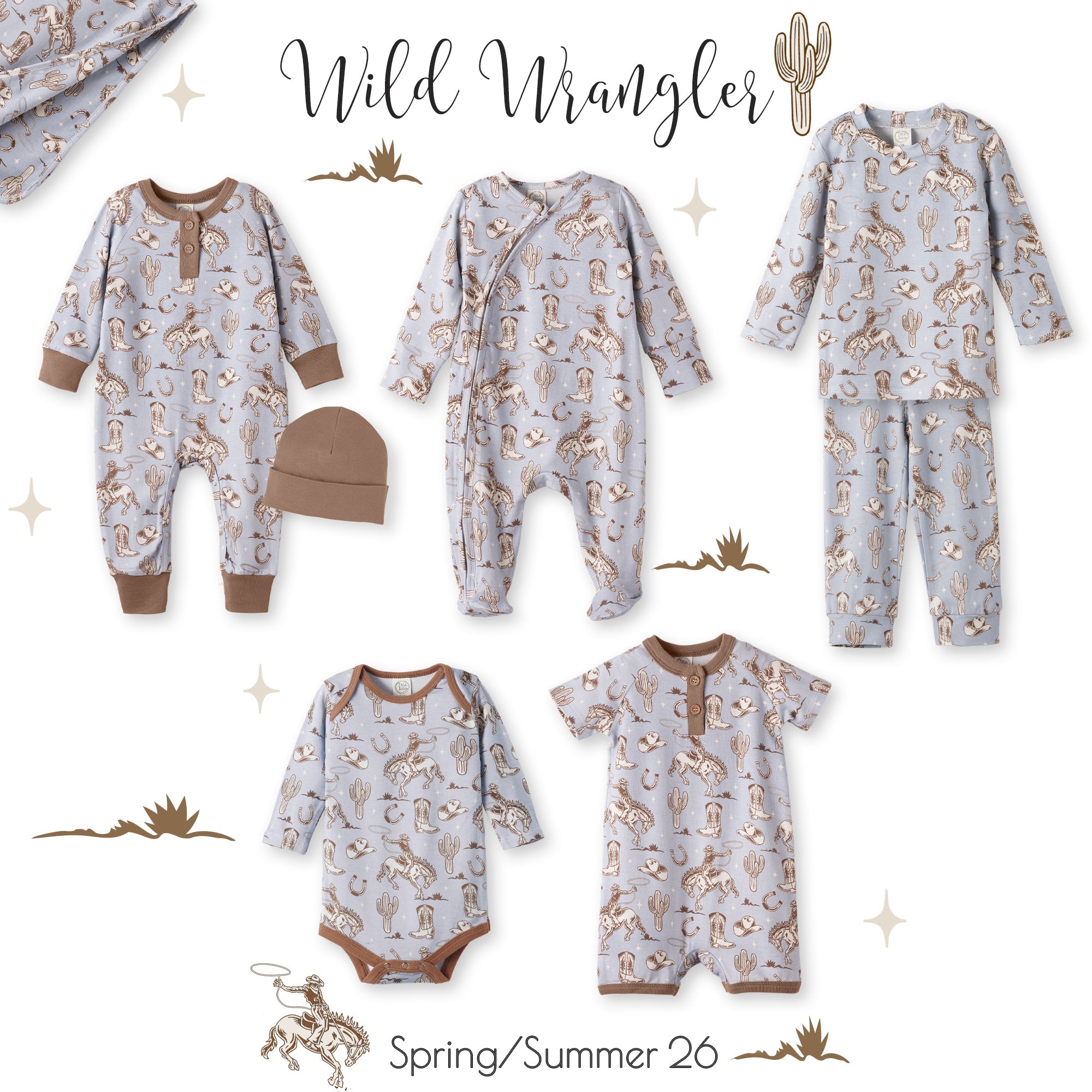 Wild Wrangler/Blue Western Bamboo Shorty Romper for Boys