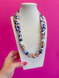 Scarf with Bead Necklace - Pink Leopard