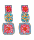 Embroidered Square Earrings