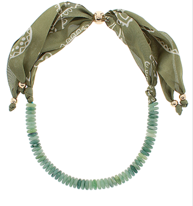 Scarf and Bead Necklace - Green