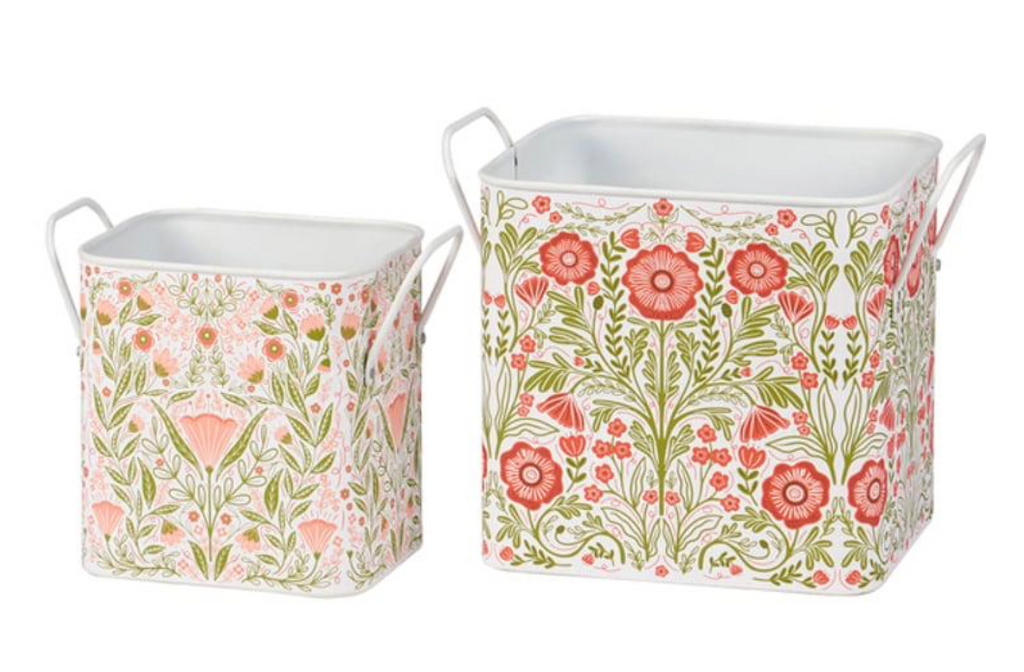 Botanical Folk Art Metal Storage Bin (Assorted Sizes)