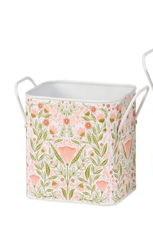 Botanical Folk Art Metal Storage Bin (Assorted Sizes)