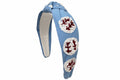 Baseball Knot Headband - Sequin Columbia Blue