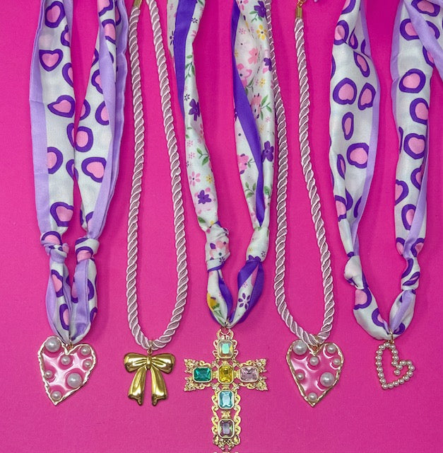 Spring Charm Necklace - Purple and Pink