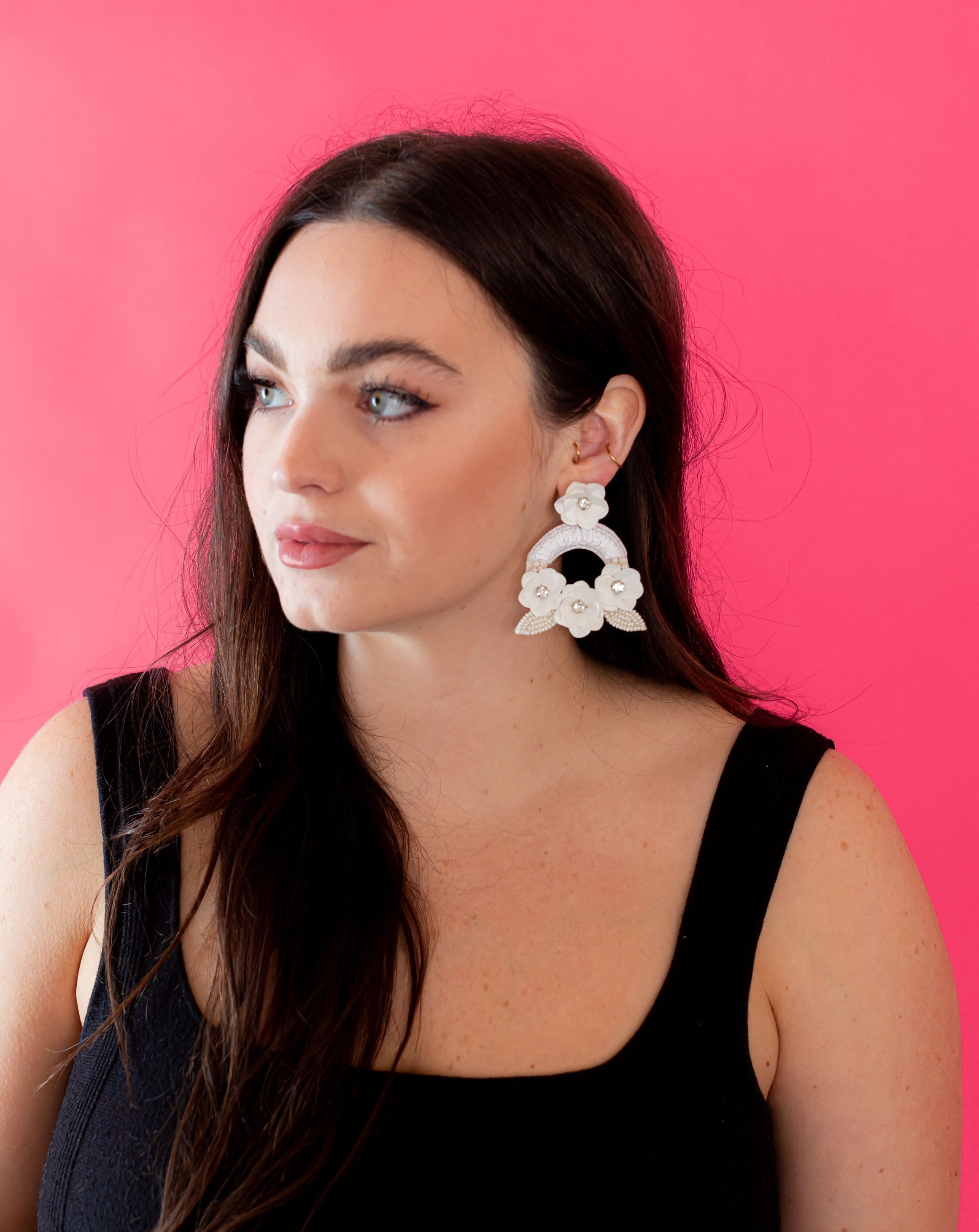 Spring Flower Statement Earrings - White