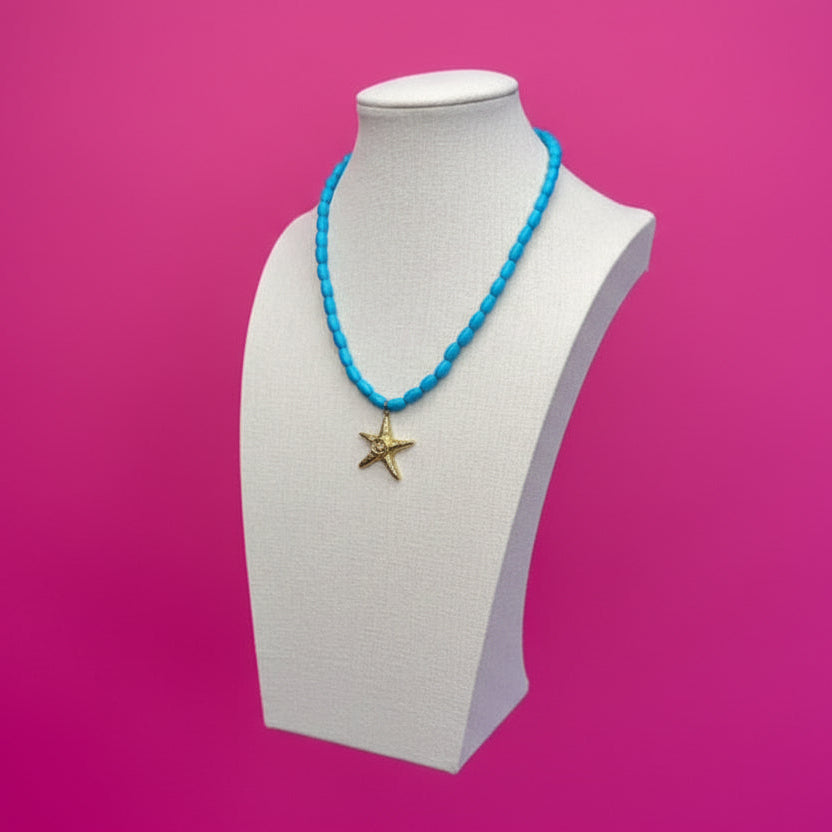Summer Necklace - Star Fish Bead Necklace - Blue