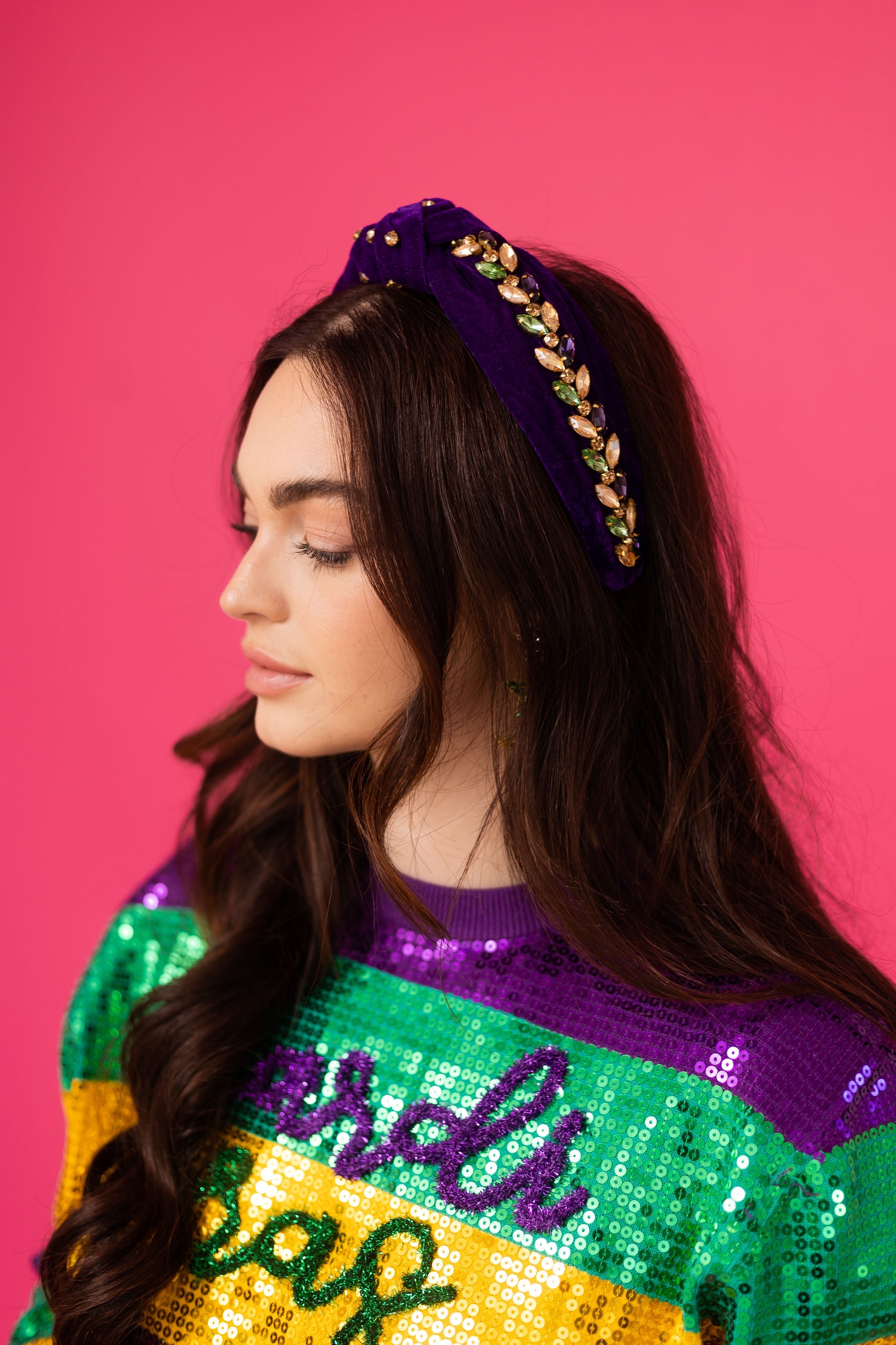 Mardi Gras Velvet Rhinestone Headband