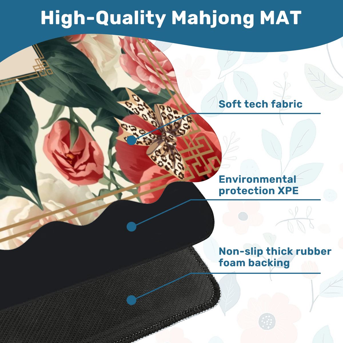 Floral Charleston Camellias Scalloped Mahjong Mat