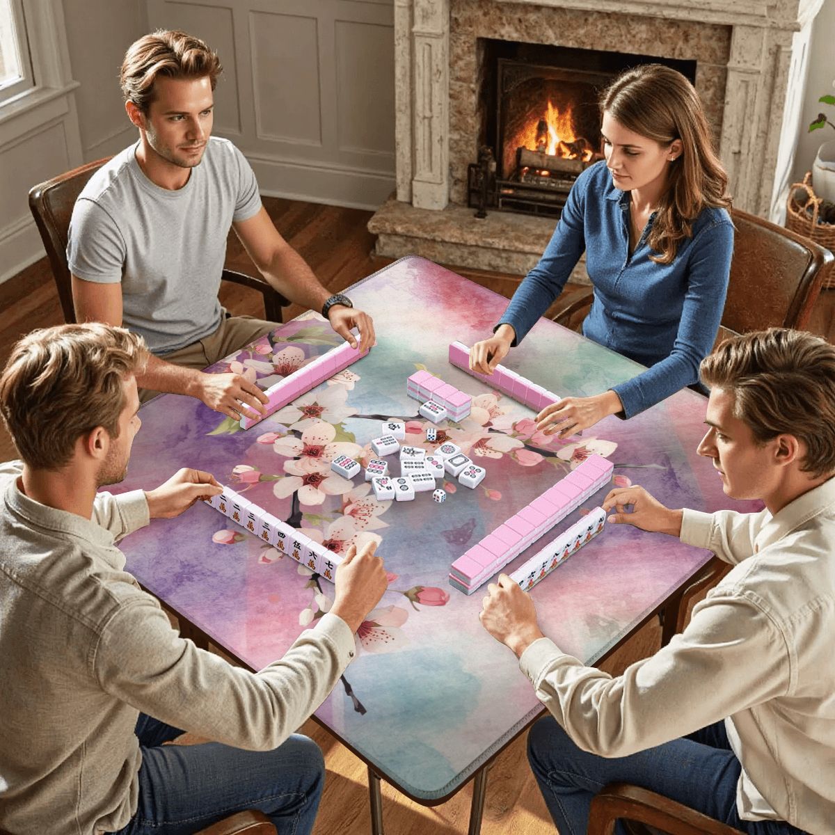 Blossoms in Bloom Watercolor Plaid Mahjong Mat 33"x33
