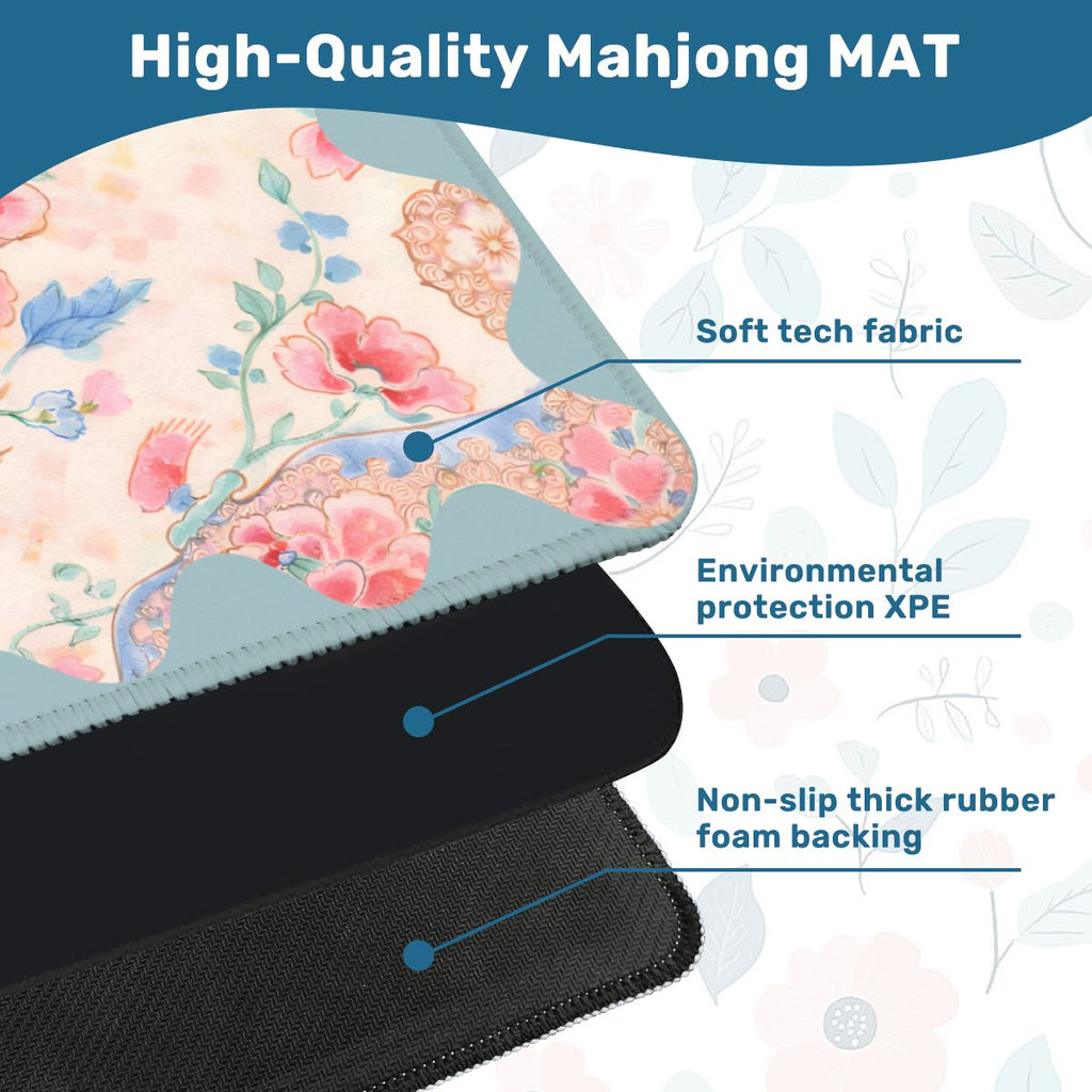 Famille Rose Pink Peony, Baby Blue Floral Chinoiserie Mahjong Mat