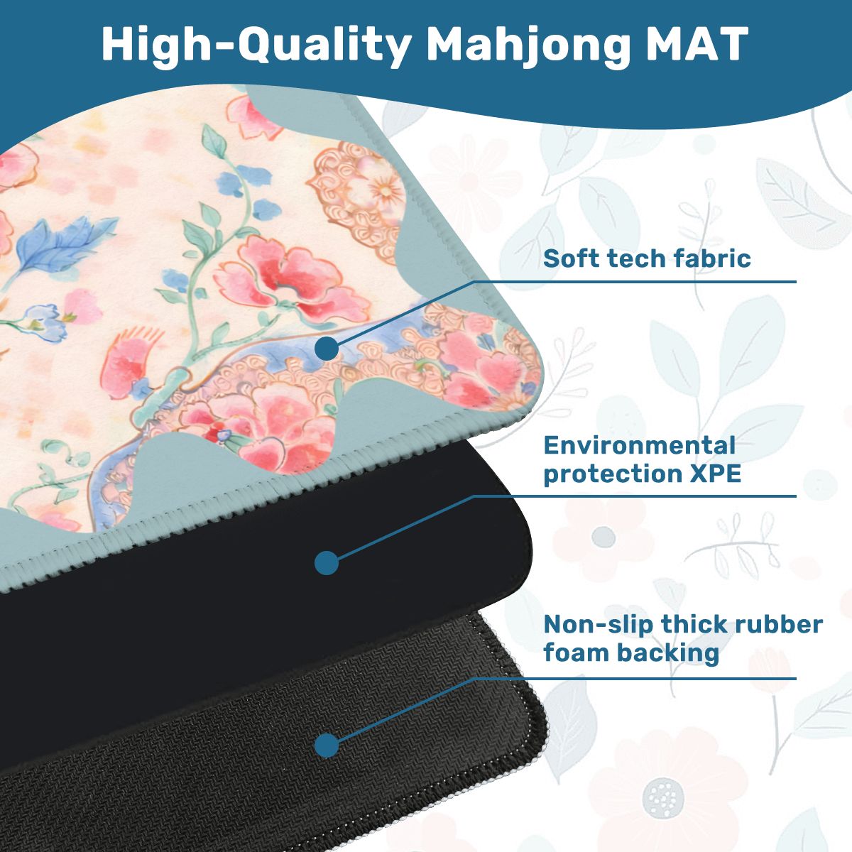 Famille Rose Pink Peony, Baby Blue Floral Chinoiserie Mahjong Mat