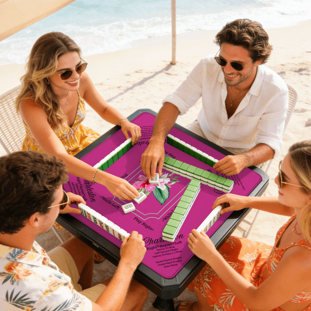 Mini Mahjong Mat With Instructions, Hot Fuscia Floral  (Ship Rolled up)