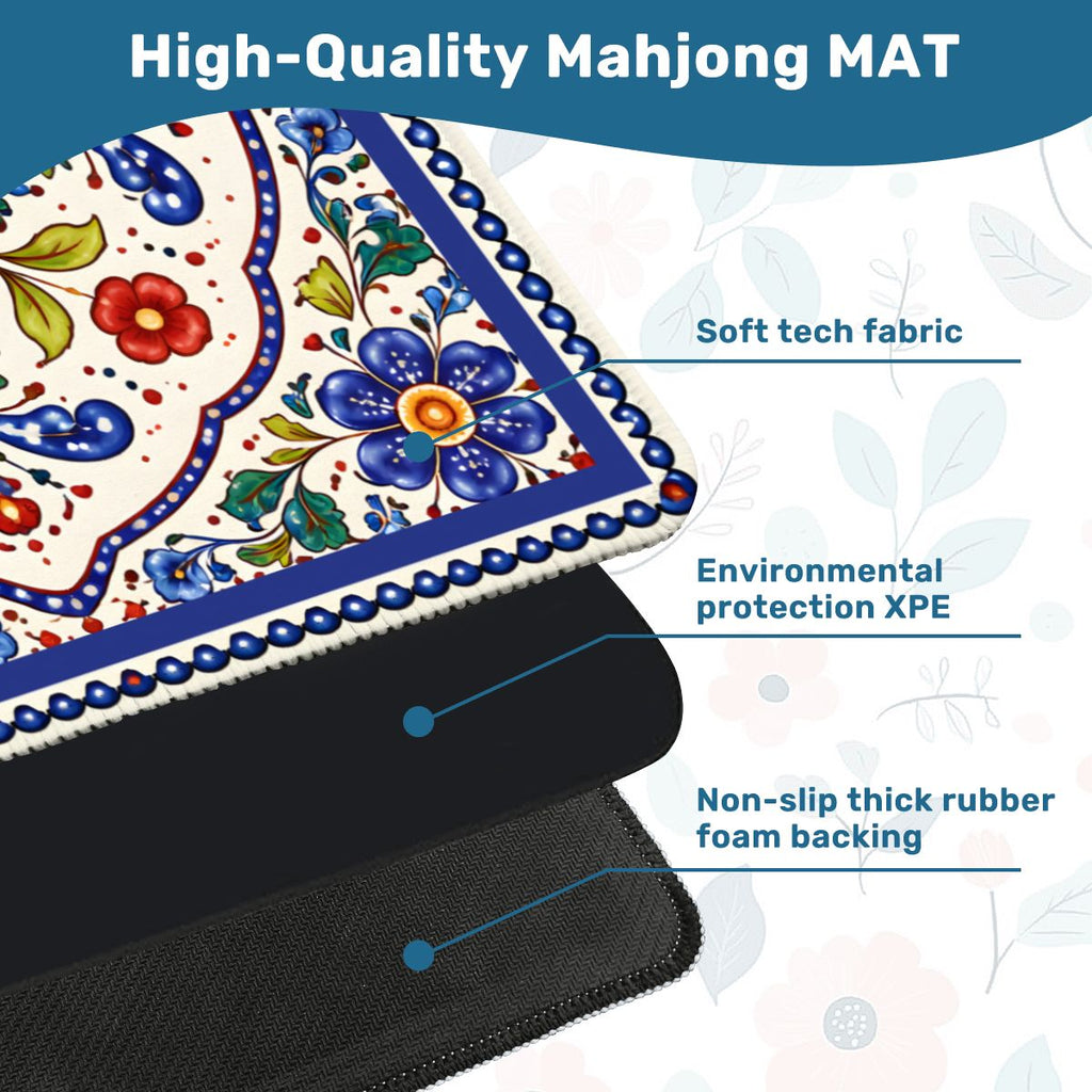 Blue Porcelain Garden Mahjong Mat