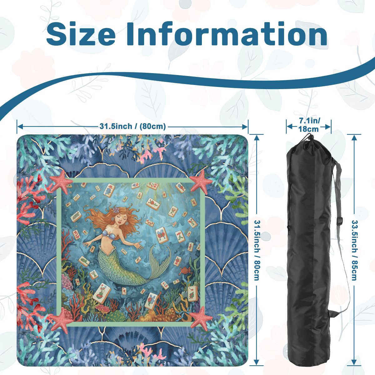 Mermaid Mahjong Mat, Sea Of Life Marbled Blue And Coral Reef