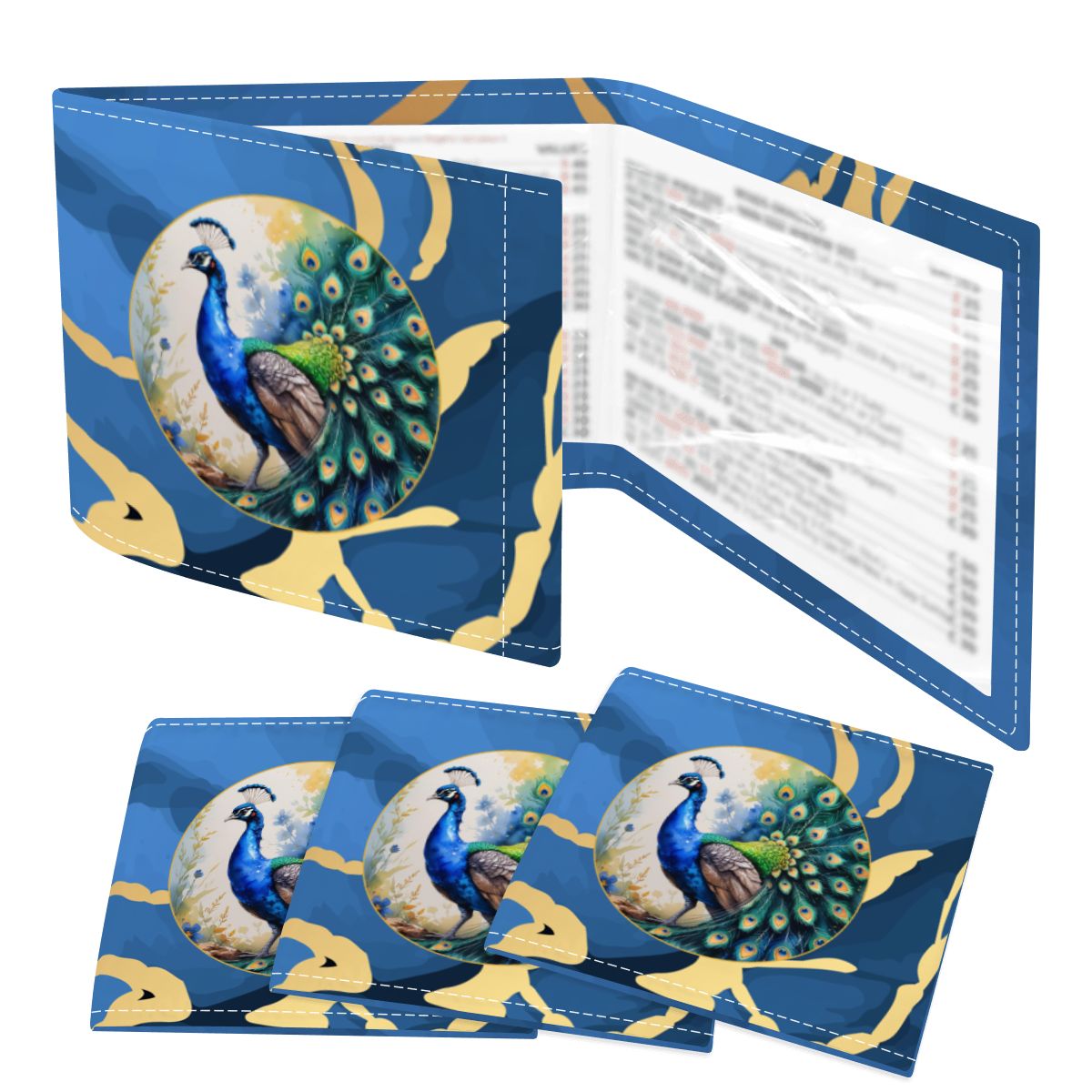 Floral Watercolor Peacock 4 Mahjong Card Holder with Line Finder