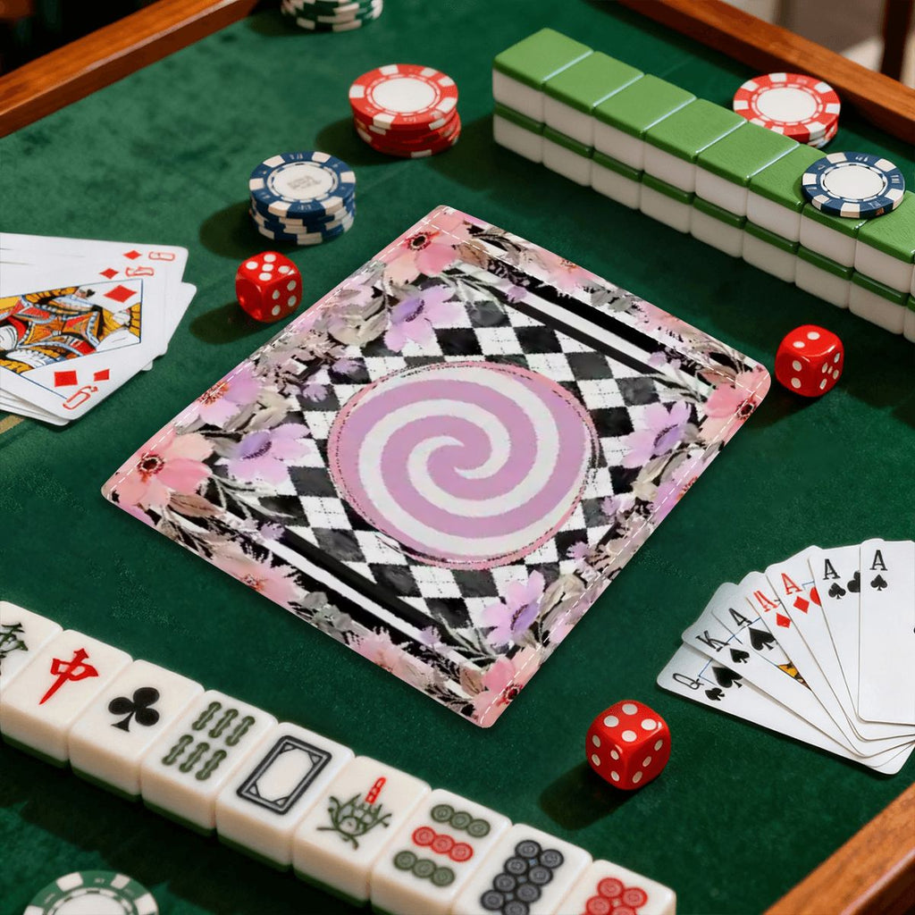 Harlequin Romance Floral Preppy 4 Mahjong Card Holder with Line Finder