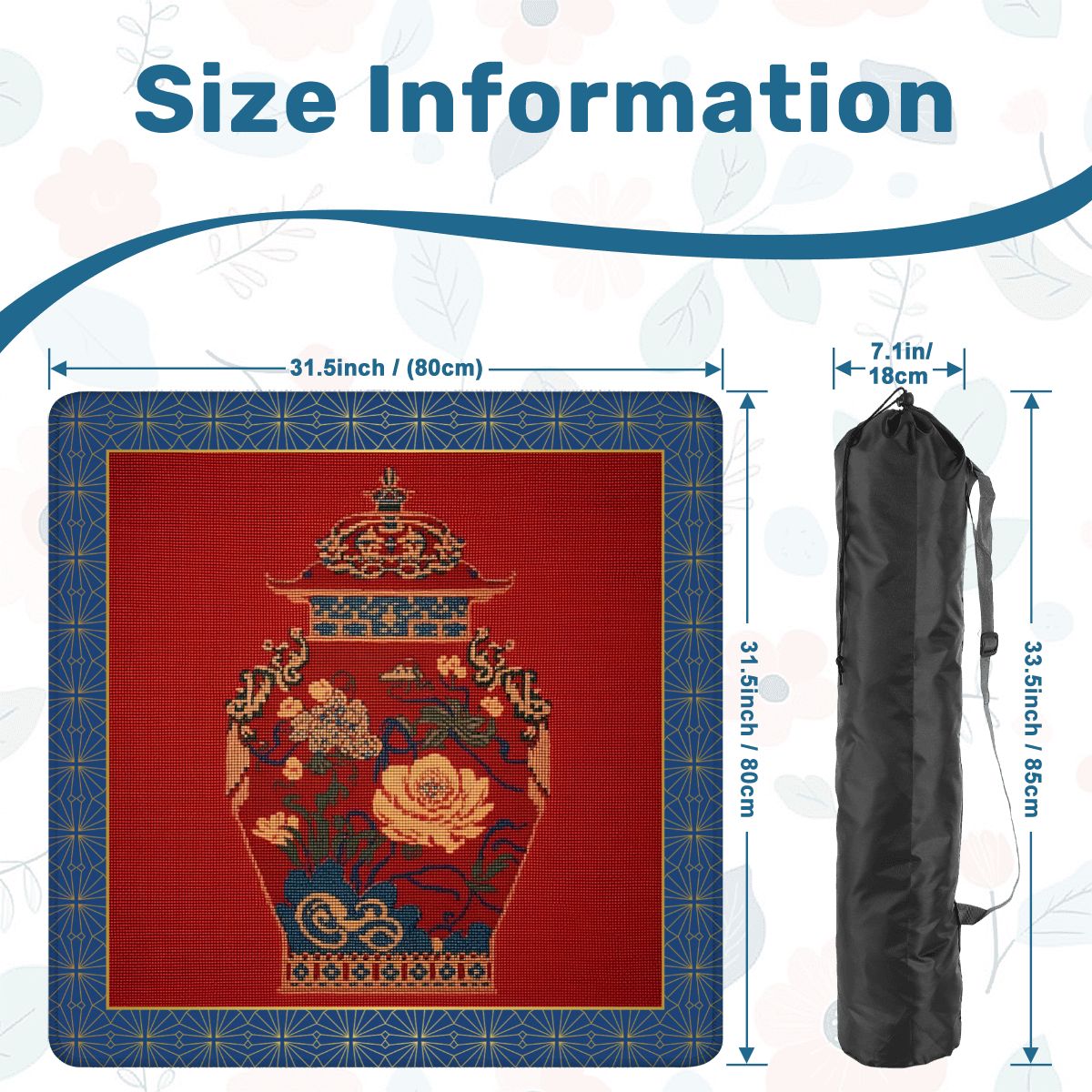 Chinoiserie Ginger Jar Faux Needlepoint Mahjong Mat