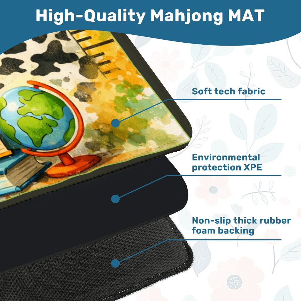 Lucky Schoolhouse Teacher Mahjong Mat, Watercolor Designed With Whimsy