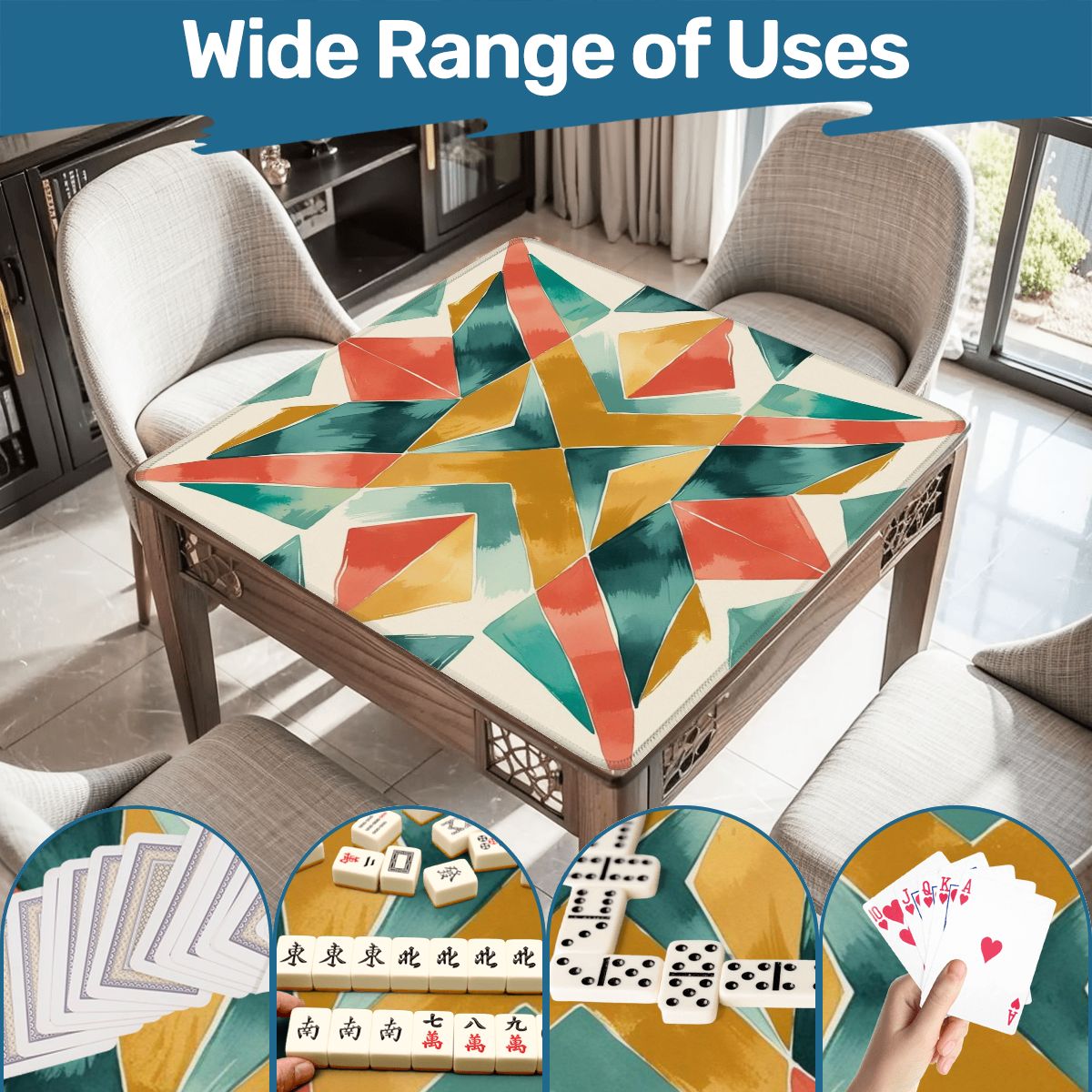 Boho Burst Prism Of Color, Emerald Green, Orange Mahjong Mat