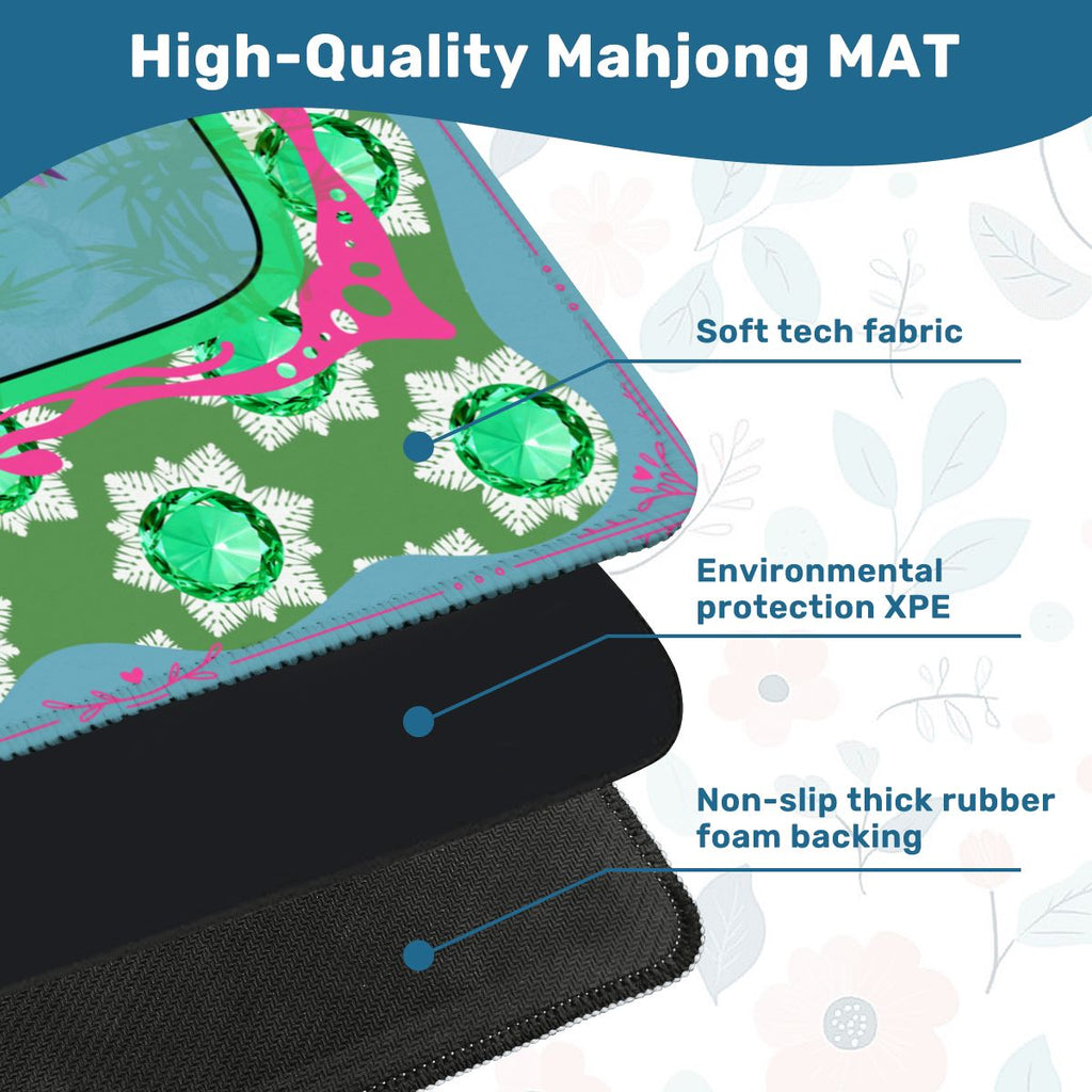 Emerald Mahjong Mat, Flutterbird Mat, Preppy Pink, Green Blue Floral